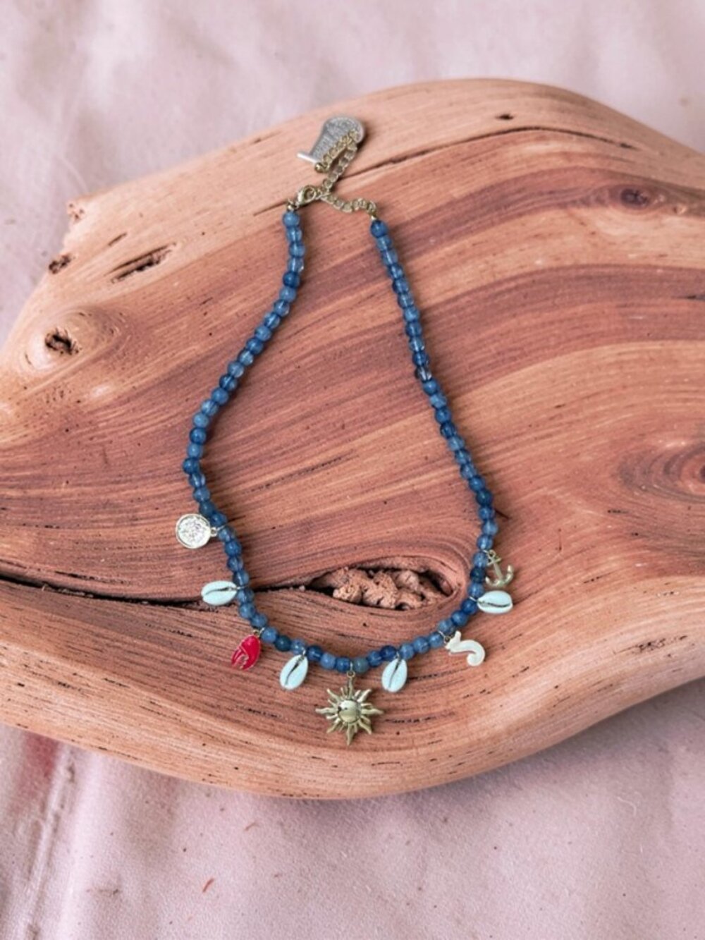 ⚓️ Free People Blue Beaded Nautical Charm Necklace • Shells & Sun  • NWOT